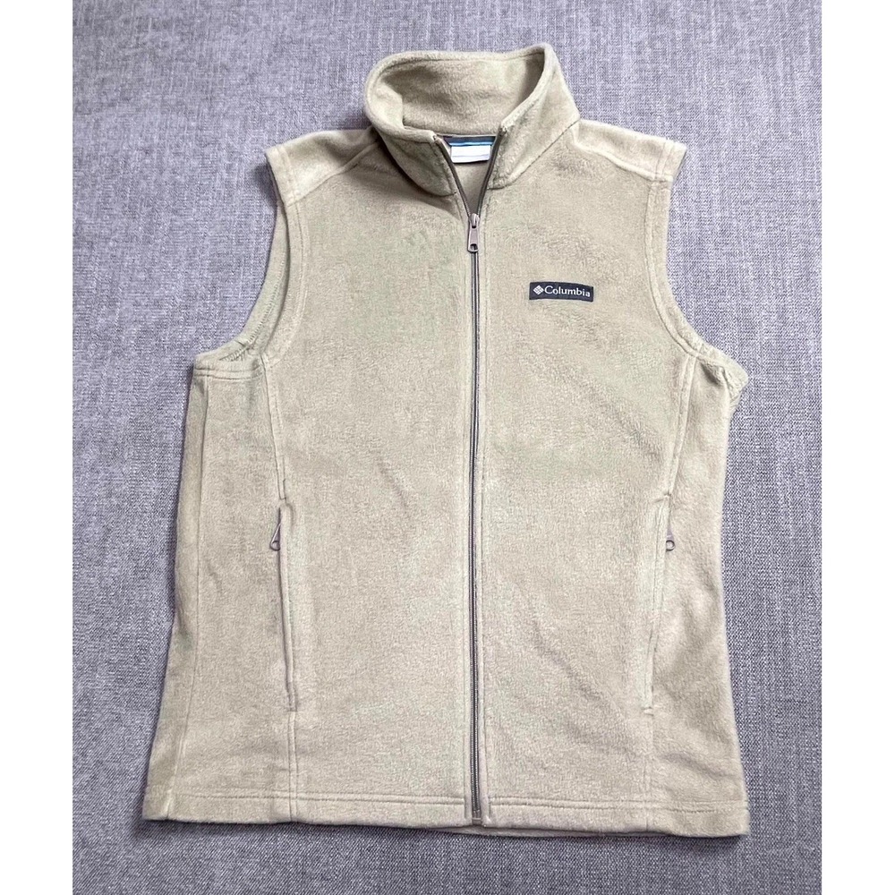 Columbia Sportswear Fleece Vest Mens Small Gray Logo Mock Neck Full Zip Outdoor